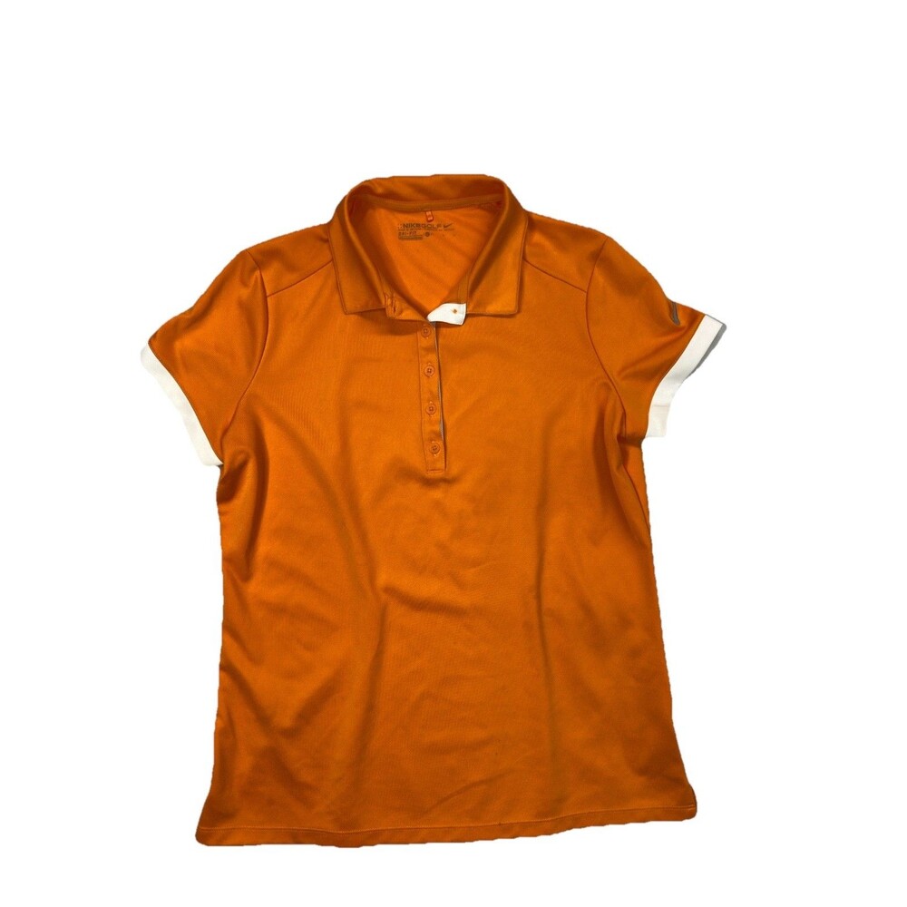 Nike Golf Dri-Fit Orange Polo Shirt Women Large Short Sleeve Athletic Top